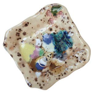 Hand Painted Abstract Floral Ceramic Trinket Dish Signed